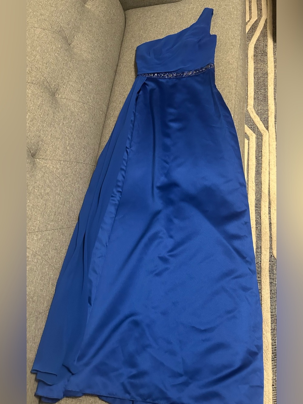 David’s Bridal one shoulder  Royal Blue Dress with chiffon detail